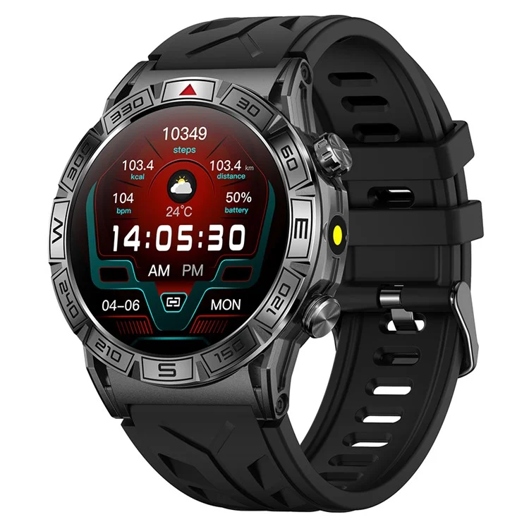 KC80 1.43" Waterproof Smart Watch Call Altitude Air Pressure Compass Heart Rate Sports Tracker - Black