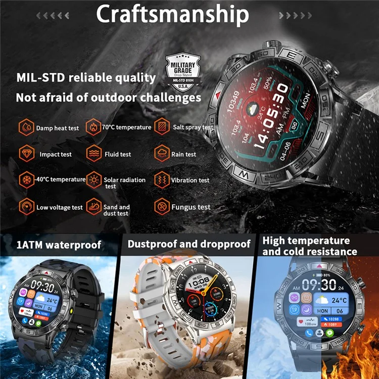 KC80 1.43" Waterproof Smart Watch Call Altitude Air Pressure Compass Heart Rate Sports Tracker - Orange