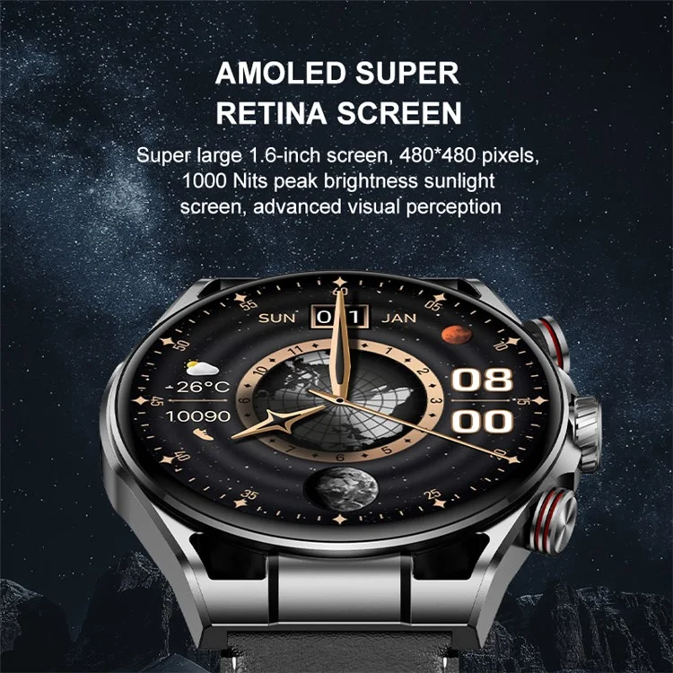HEYPLUS GTR Bluetooth-compatible Call Smart Watch 1.6 Inch AMOLED Round Screen Fitness Tracker - Black
