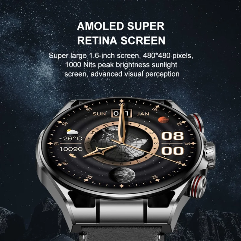 HEYPLUS GTR Bluetooth-compatible Call Smart Watch 1.6 Inch AMOLED Round Screen Fitness Tracker - Brown