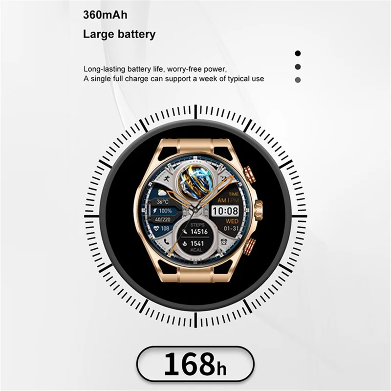 HEYPLUS GTR Bluetooth-compatible Call Smart Watch 1.6 Inch AMOLED Round Screen Fitness Tracker - Brown