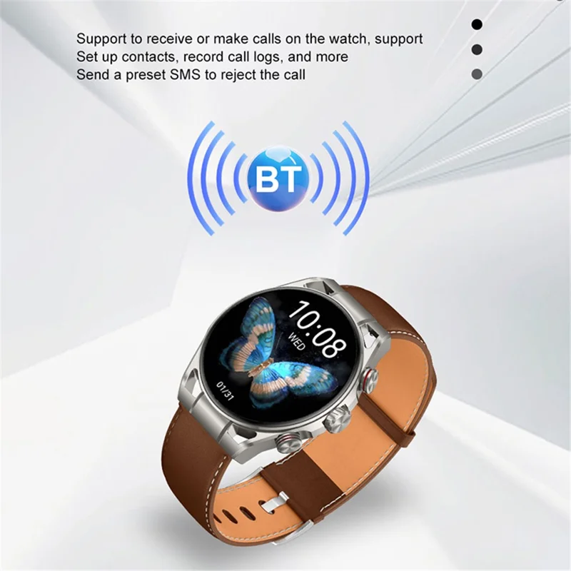 HEYPLUS GTR Bluetooth-compatible Call Smart Watch 1.6 Inch AMOLED Round Screen Fitness Tracker - Brown