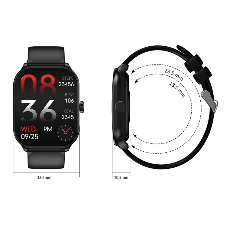 Reloj inteligente de pantalla cuadrada de 2.1 pulgadas CY900 con monitor de salud Bluetooth, llamadas, fitness (aplicación: CO FIT) - Negro
