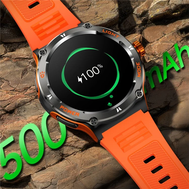 KT76 Водонепроницаемый монитор здоровья 3ATM Умные часы с Bluetooth 1.53-дюйма и фонариком - Оранжевый 