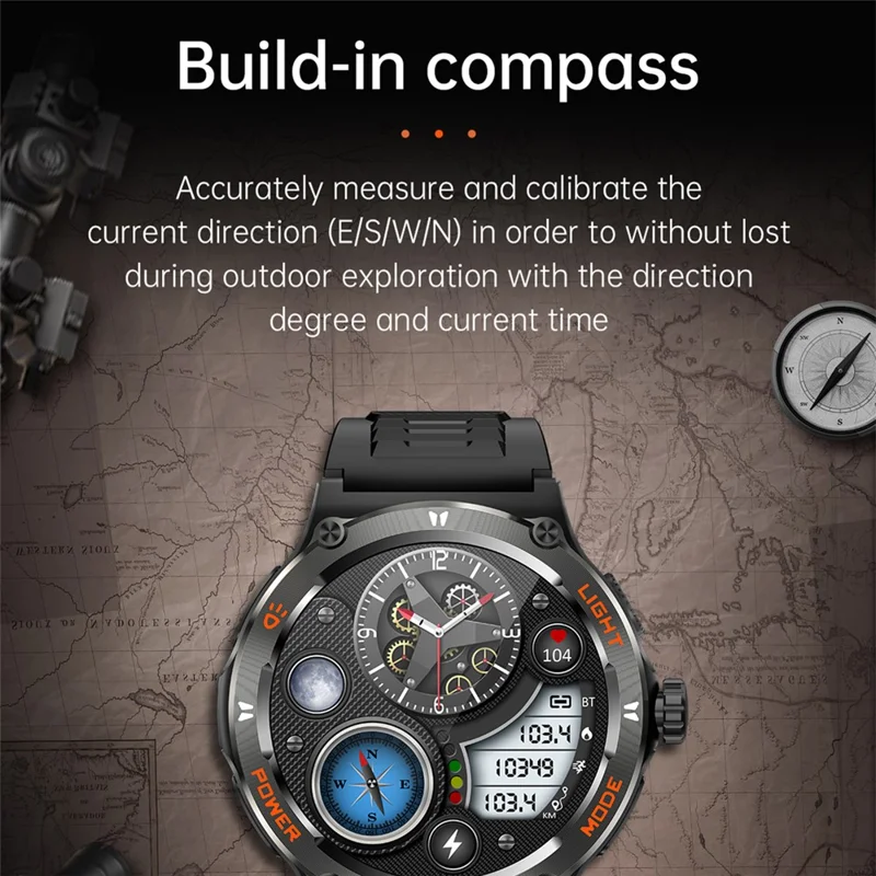 KT76 3ATM Waterproof Health Monitor 1.53-inch Bluetooth-compatible Smart Watch with Flashlight - Black