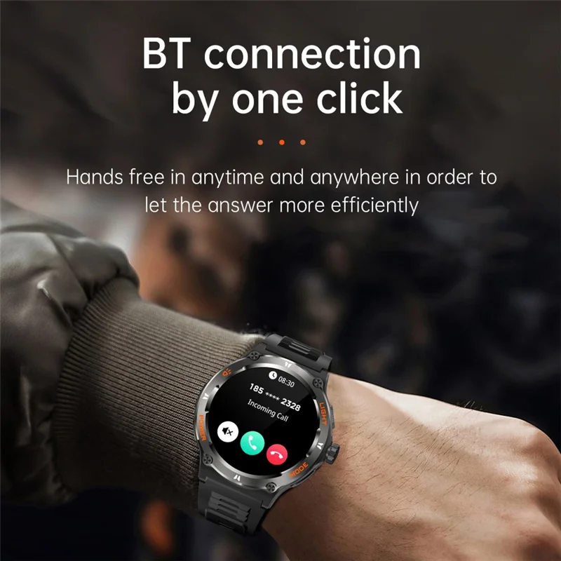 KT76 3ATM Waterproof Health Monitor 1.53-inch Bluetooth-compatible Smart Watch with Flashlight - Black