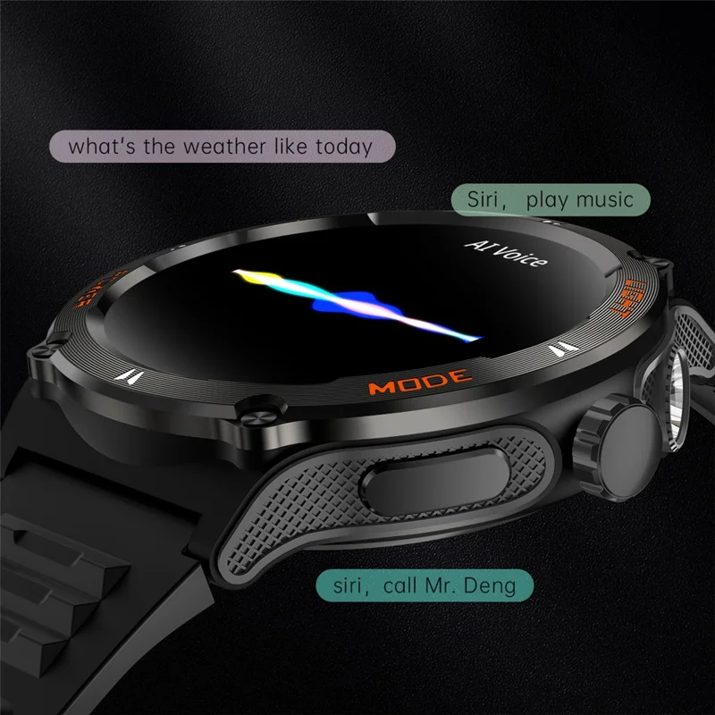 KT76 3ATM Waterproof Health Monitor 1.53-inch Bluetooth-compatible Smart Watch with Flashlight - Black