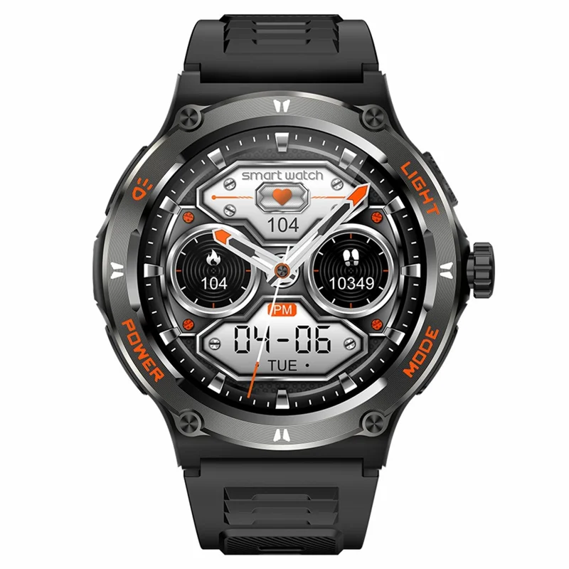 KT76 3ATM Waterproof Health Monitor 1.53-inch Bluetooth-compatible Smart Watch with Flashlight - Black