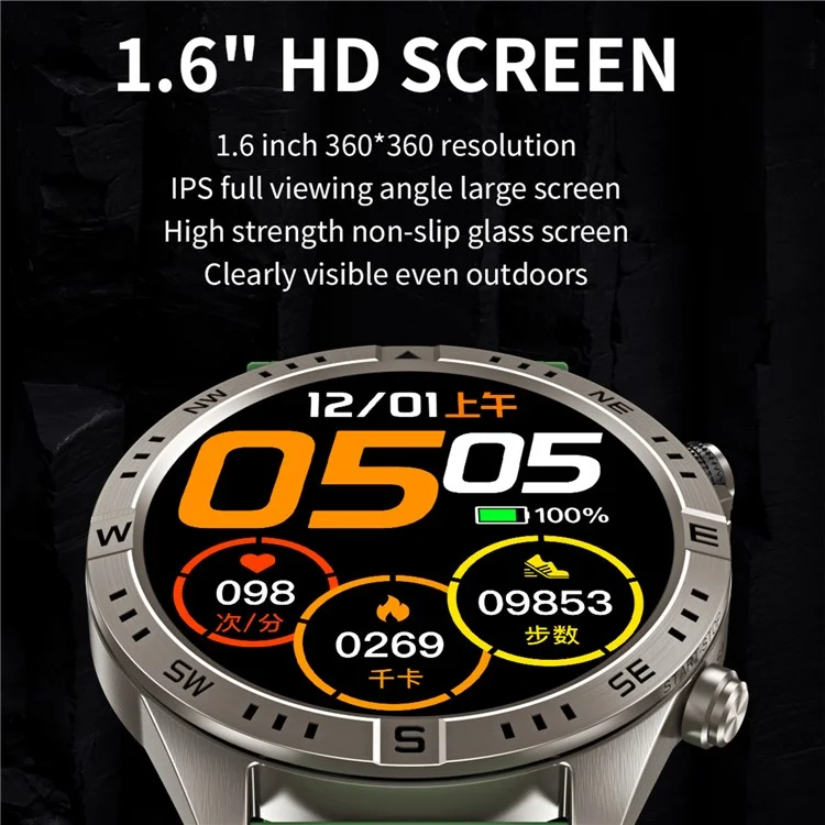 CY800 1.6-inch Bluetooth-compatible Calling Sport Watch Waterproof Smart Watch Heart Rate Sleep Monitoring - Black