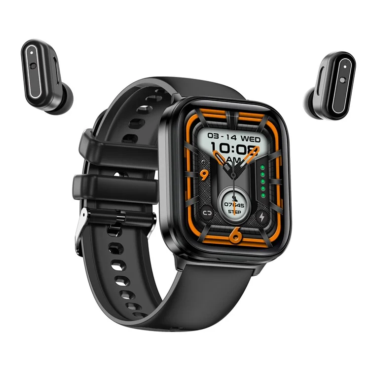 Monitor de Frequência Cardíaca 2 em 1 X9 1,85 Polegadas Smartwatch Rastreador de Esportes com Fones de Ouvido TWS - Preto