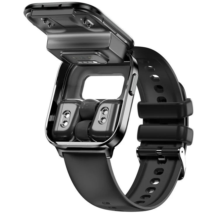 Monitor de Frequência Cardíaca 2 em 1 X9 1,85 Polegadas Smartwatch Rastreador de Esportes com Fones de Ouvido TWS - Preto