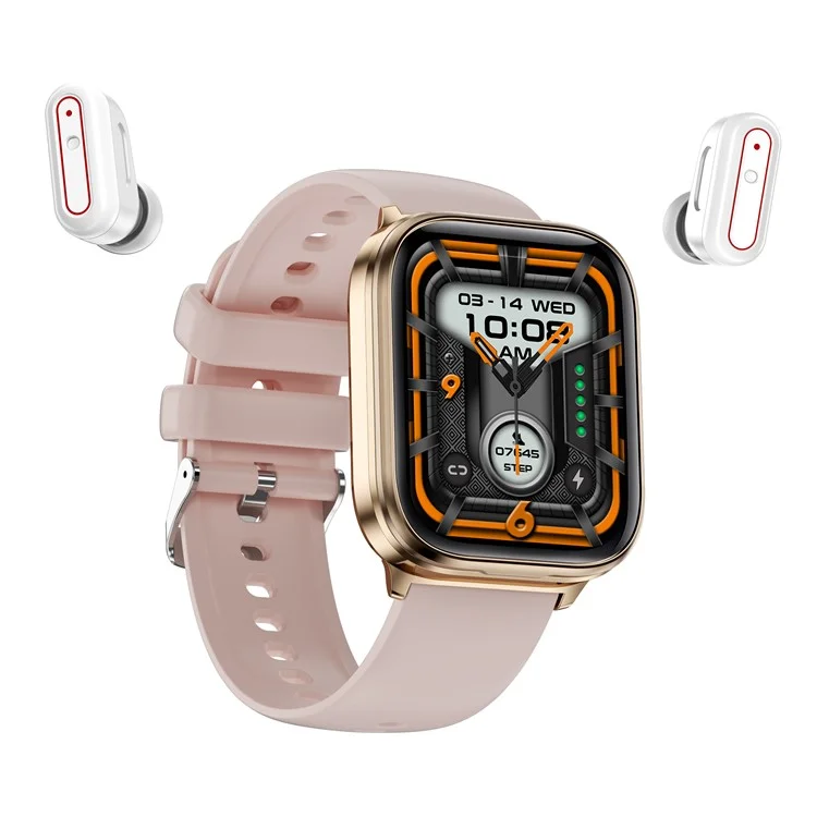 X9 2-in-1 Heart Rate Monitor 1.85 Inch Sports Tracker Smart Watch with TWS Earbuds - Pink