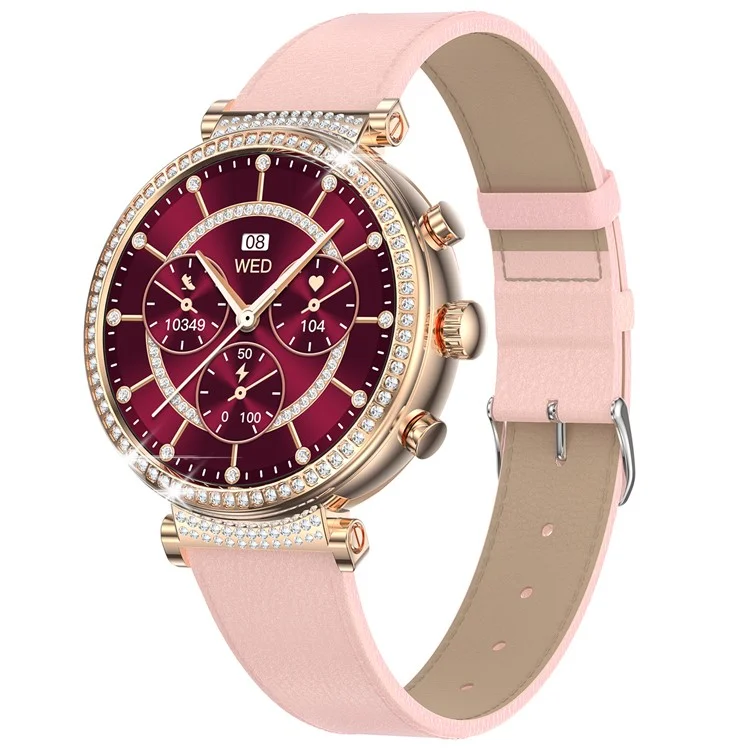 TK28 Women ECG Bluetooth-compatible Call Heart Rate Temperature Monitor Smart Watch, Leather Strap (CE Certified) - Gold