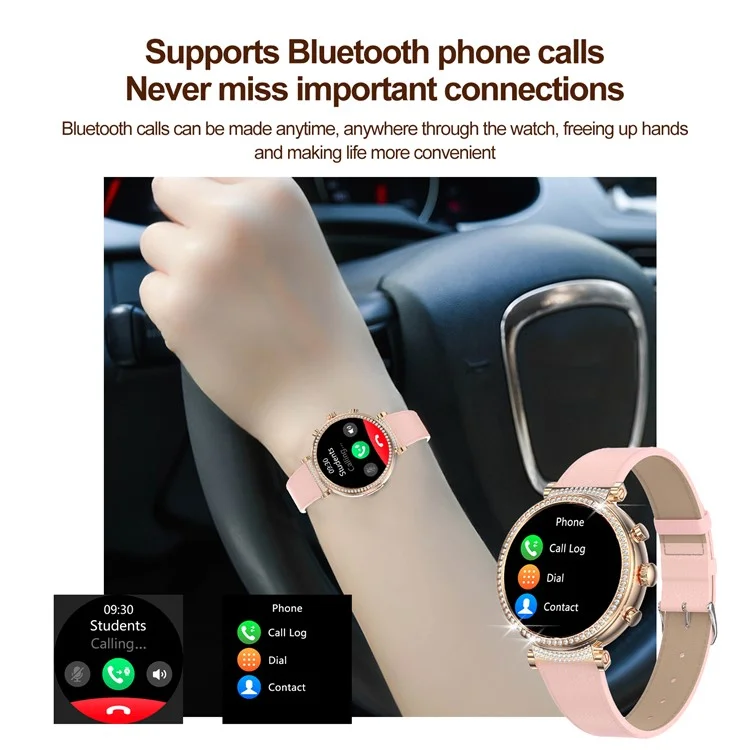 TK28 Women ECG Bluetooth-compatible Call Heart Rate Temperature Monitor Smart Watch, Leather Strap (CE Certified) - Gold