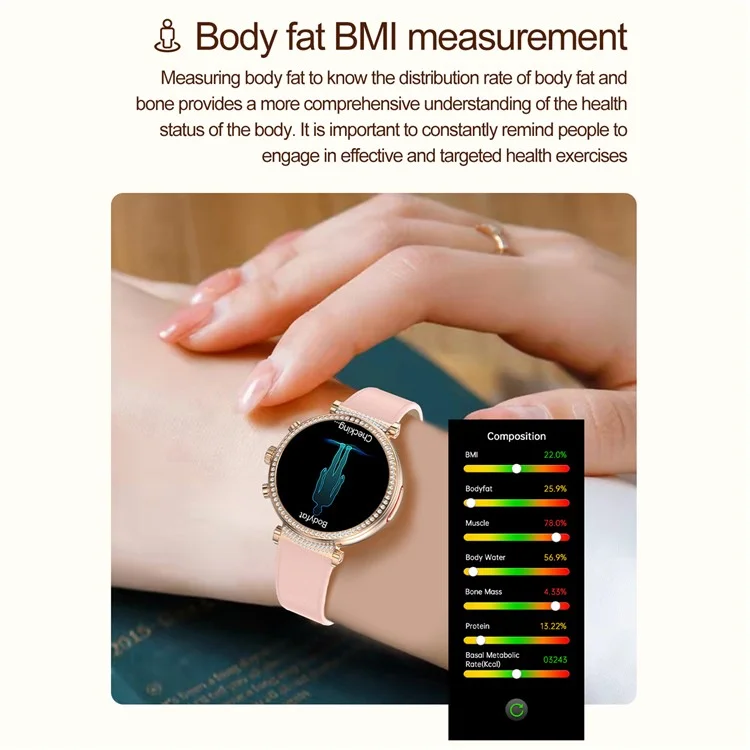 TK28 Women ECG Bluetooth-compatible Call Heart Rate Temperature Monitor Smart Watch, Leather Strap (CE Certified) - Gold