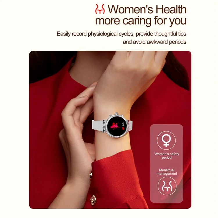 TK28 Women ECG Bluetooth-compatible Call Heart Rate Temperature Monitor Smart Watch, Leather Strap (CE Certified) - Gold