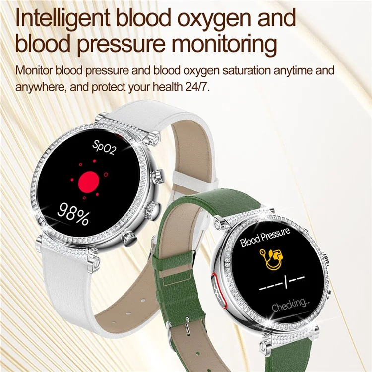 TK28 Women ECG Bluetooth-compatible Call Heart Rate Temperature Monitor Smart Watch, Leather Strap (CE Certified) - Gold