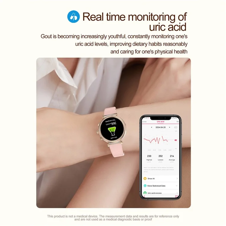 TK28 Women ECG Bluetooth-compatible Call Heart Rate Temperature Monitor Smart Watch, Leather Strap (CE Certified) - Gold