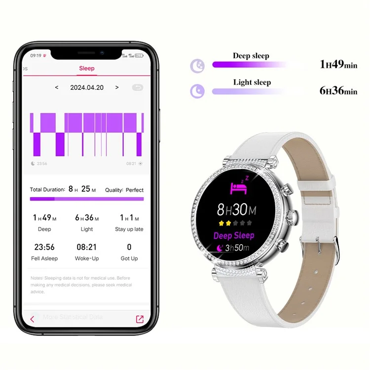 TK28 Women ECG Bluetooth-compatible Call Heart Rate Temperature Monitor Smart Watch, Leather Strap (CE Certified) - Gold