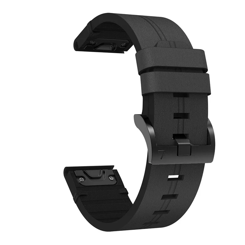 For Garmin Fenix 6 / Amazfit Falcon Leather Smart Watch Band Pin Buckle Wrist Strap Replacement - Black