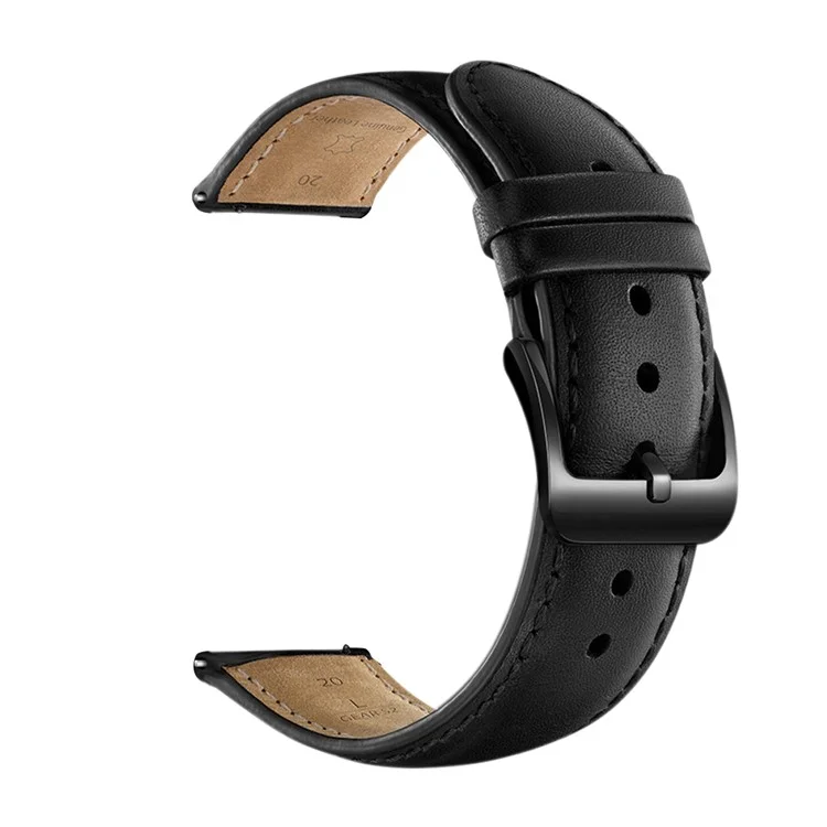 For Samsung Galaxy Watch4 Classic 46mm 42mm/Galaxy Watch4 44mm 40mm/Gear Sport (S4) 20mm Cowhide Leather Watch Band - Black