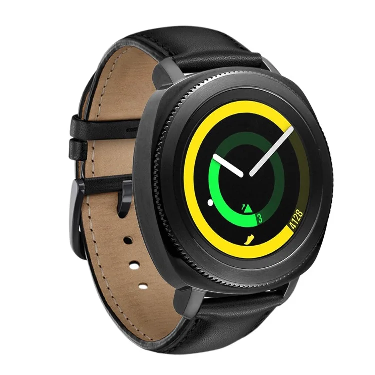 For Samsung Galaxy Watch4 Classic 46mm 42mm/Galaxy Watch4 44mm 40mm/Gear Sport (S4) 20mm Cowhide Leather Watch Band - Black