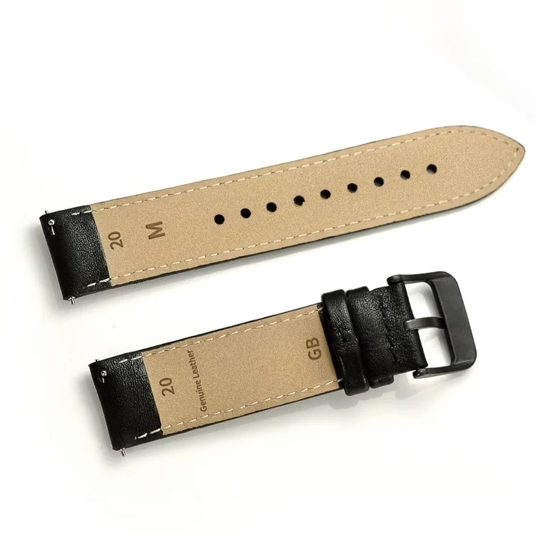 For Samsung Galaxy Watch4 Classic 46mm 42mm/Galaxy Watch4 44mm 40mm/Gear Sport (S4) 20mm Cowhide Leather Watch Band - Black