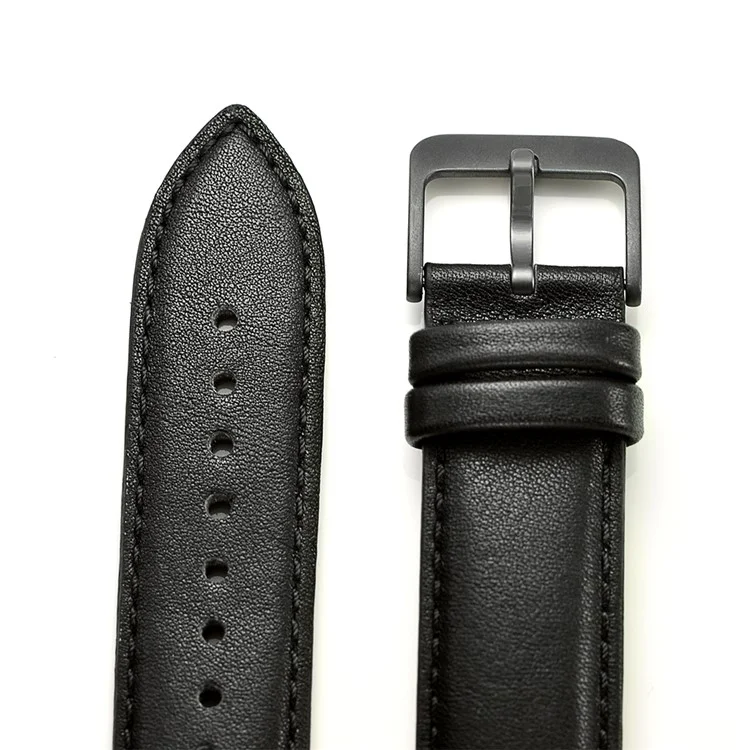 For Samsung Galaxy Watch4 Classic 46mm 42mm/Galaxy Watch4 44mm 40mm/Gear Sport (S4) 20mm Cowhide Leather Watch Band - Black