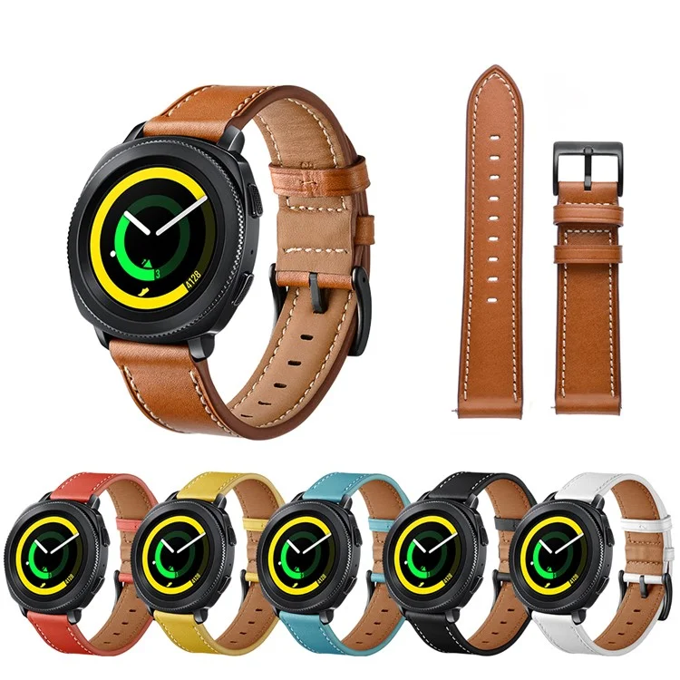 Для Samsung Galaxy Watch4 Classic 46mm 42mm/Galaxy Watch4 44mm 40mm/Gear Sport Cowhide Leather 20mm Watch Band - Brown