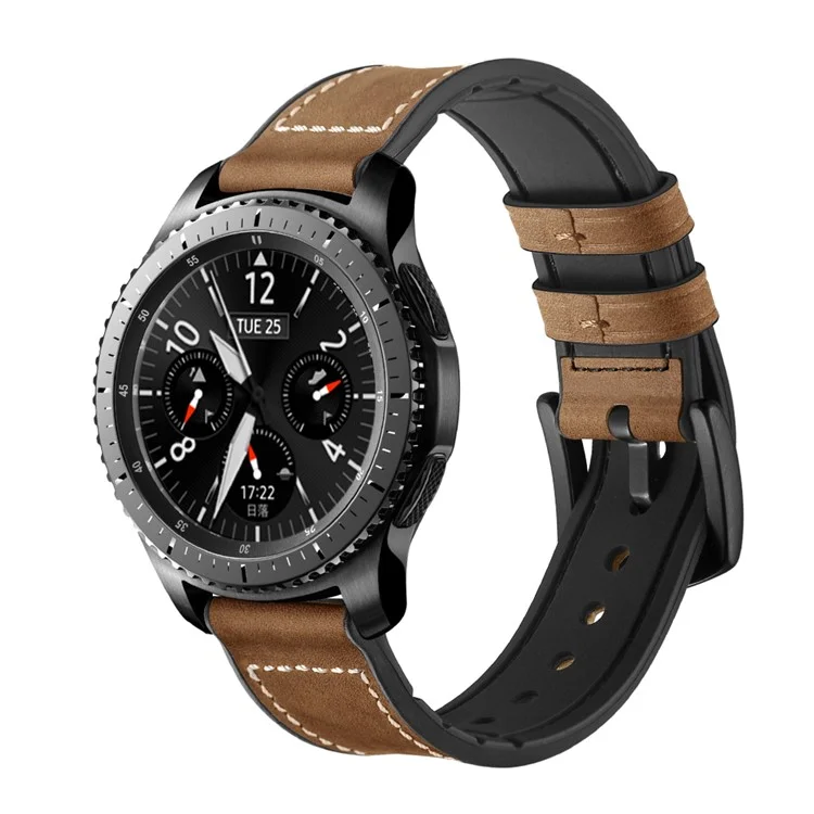 Cinta De Relógio Inteligente De Silicone De Couro Genuíno De 22mm Para Samsung Gear S3 Classic / Engrenagem S3 Frontier. - Marrom Escuro