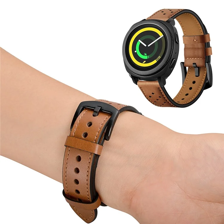 20mm Genuine Leather Coated Smart Watch Replacement Strap for Samsung Galaxy Watch4 Classic 46mm 42mm/Galaxy Watch4 44mm 40mm/Gear Sport S4 - Brown