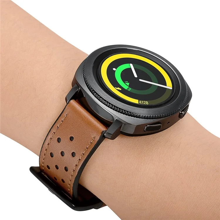 20 мм Ремешок для смарт-часов из натуральной кожи для Samsung Galaxy Watch4 Classic 46 мм 42 мм/Galaxy Watch4 44 мм 40 мм/Gear Sport S4 - коричневый