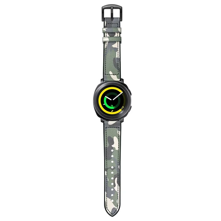 For Samsung Gear Sport (S4) Silicone Cowhide Leather Watch Strap - Green Camouflage