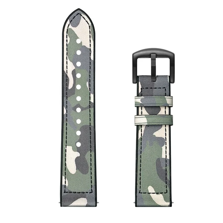 For Samsung Gear Sport (S4) Silicone Cowhide Leather Watch Strap - Green Camouflage