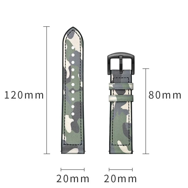 For Samsung Gear Sport (S4) Silicone Cowhide Leather Watch Strap - Green Camouflage