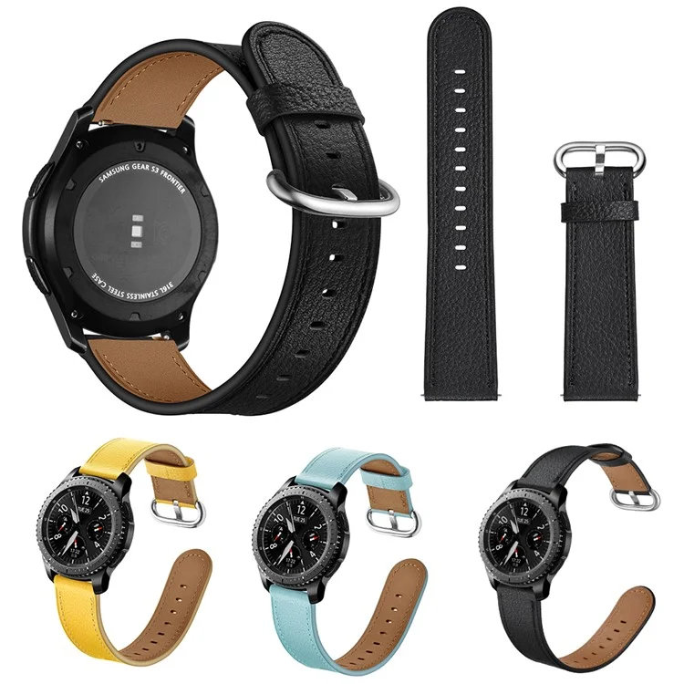 Relógio de Couro Genuíno de 22mm Strap Smart Watch Band Watchband Para Samsung Gear S3 Classic / S3 Frontier - Preto