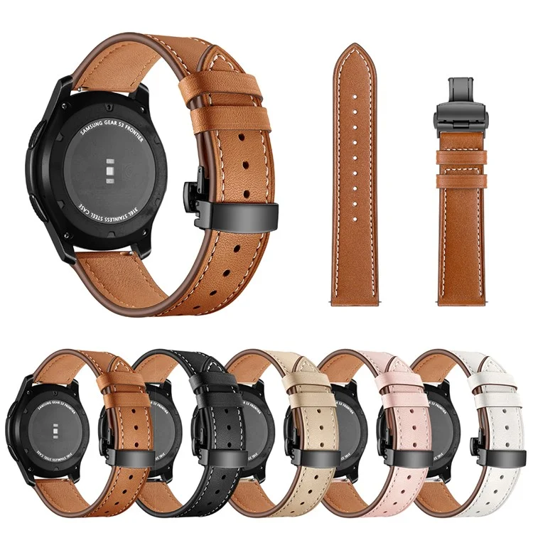 22mm Genuine Leather Watch Strap Replacement for Samsung Gear S3 Classic / Gear S3 Frontier - Black/Brown