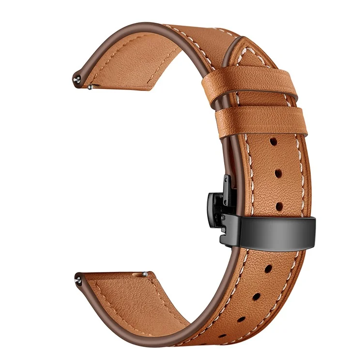 22mm Genuine Leather Watch Strap Replacement for Samsung Gear S3 Classic / Gear S3 Frontier - Black/Brown