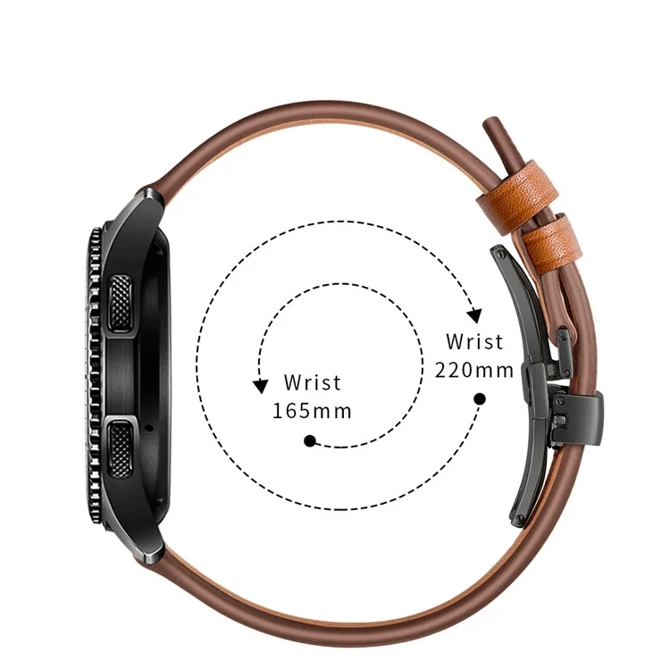 22mm Genuine Leather Watch Strap Replacement for Samsung Gear S3 Classic / Gear S3 Frontier - Black/Brown