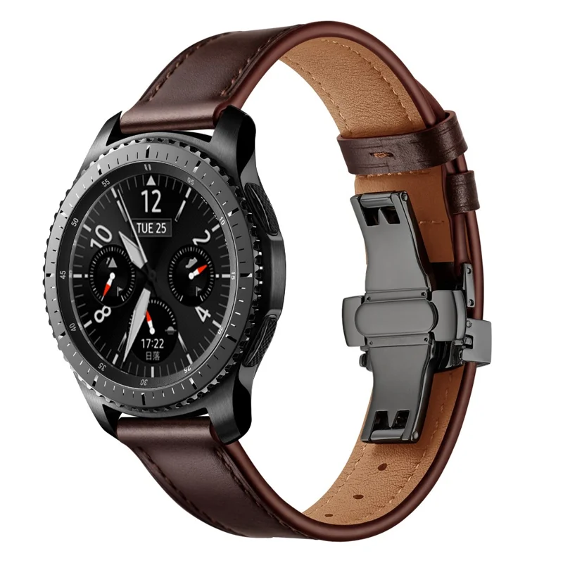 22mm Genuine Leather Watch Strap Replacement for Samsung Gear S3 Classic / Gear S3 Frontier - Black/Coffee
