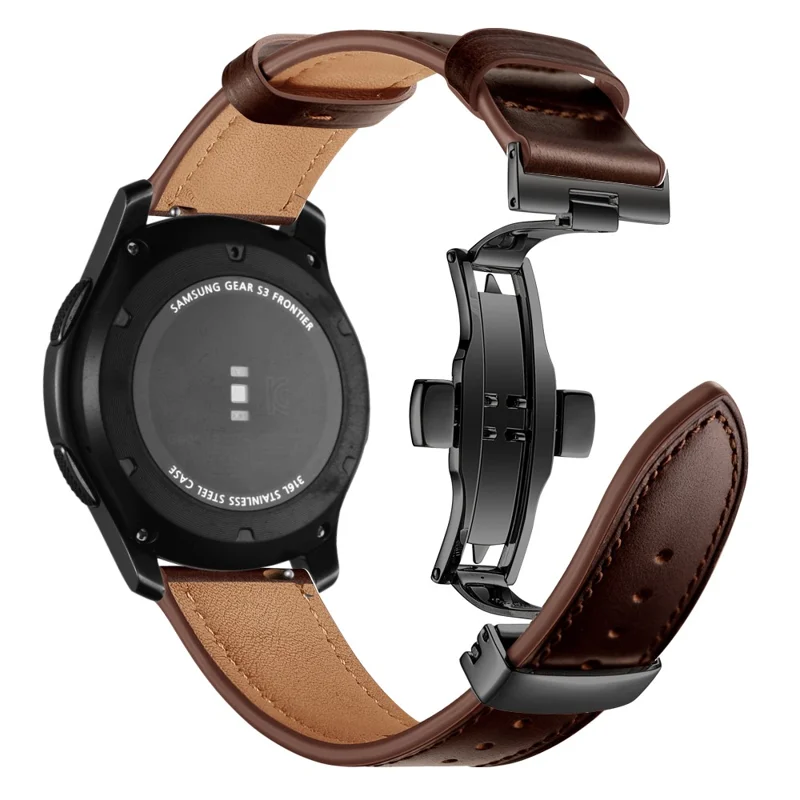 22mm Genuine Leather Watch Strap Replacement for Samsung Gear S3 Classic / Gear S3 Frontier - Black/Coffee