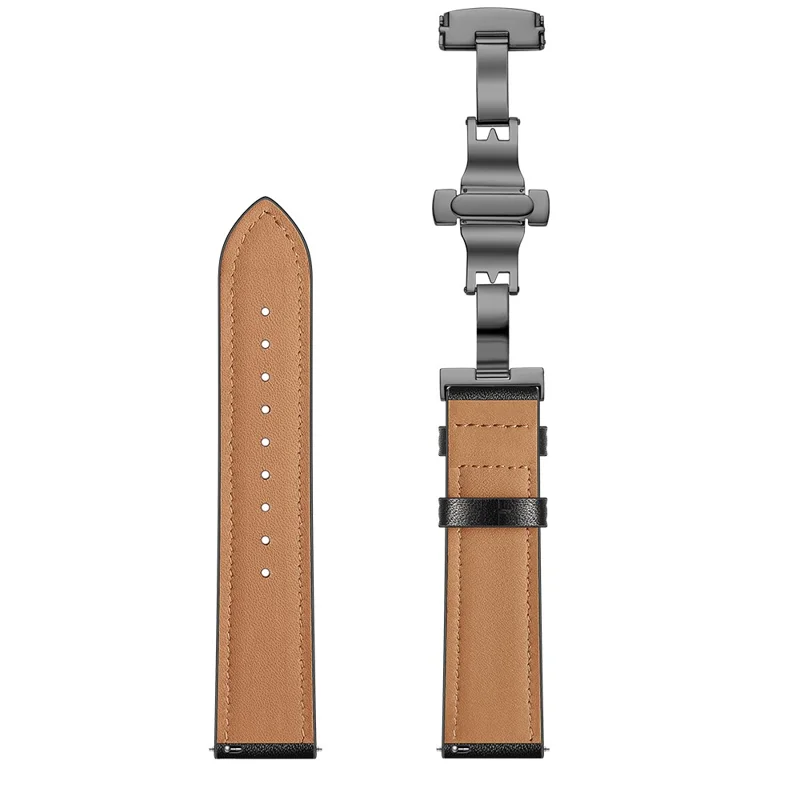 22mm Genuine Leather Watch Strap Replacement for Samsung Gear S3 Classic / Gear S3 Frontier - Black