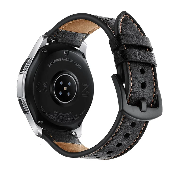 Sangle De Montre Intelligente En Cuir Véritable 22mm Pour Samsung Galaxy Watch 46mm - Noir