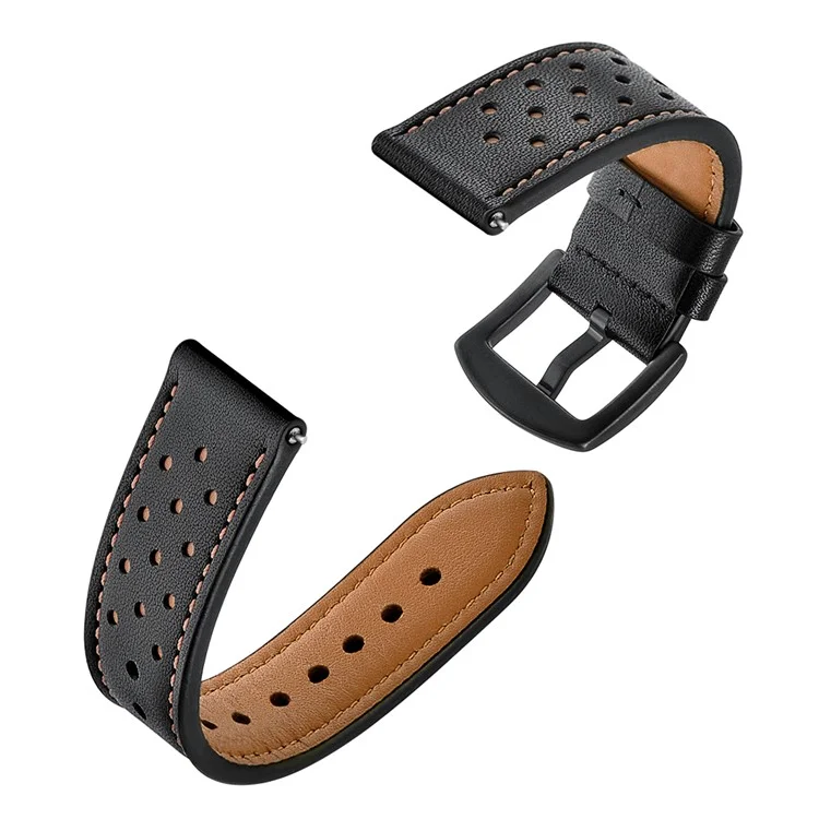 22mm Genuine Leather Replacement Smart Watch Strap for Samsung Galaxy Watch 46mm - Black