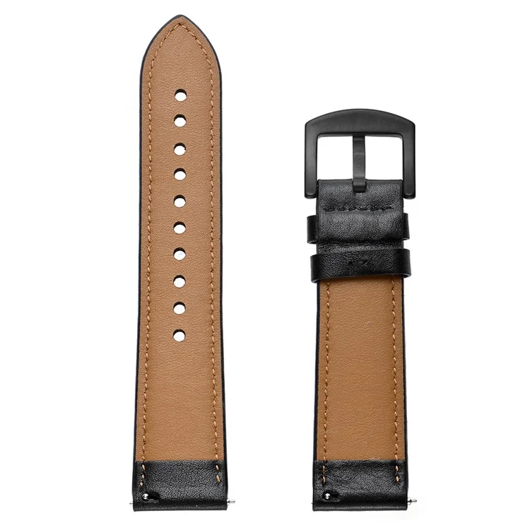 22mm Genuine Leather Replacement Smart Watch Strap for Samsung Galaxy Watch 46mm - Black