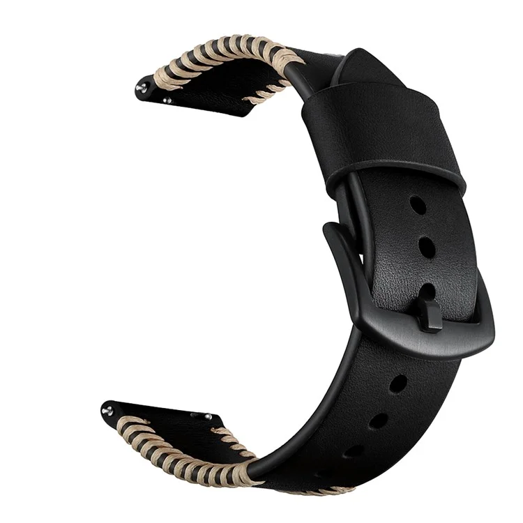 20mm Schweinefleischrippen Stil Echtes Leder Beschichtete Smart Watch Strap Für Samsung Galaxy Watch 42mm - Schwarz