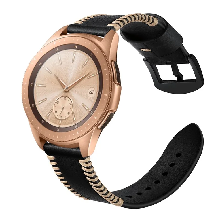 Sangle De Montre Intelligente En Cuir Véritable De 20mm De Porc De 20mm Pour Samsung Galaxy Watch 42mm - Noir