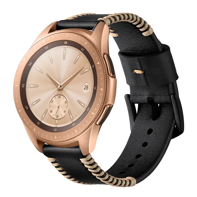 Sangle De Montre Intelligente En Cuir Véritable De 20mm De Porc De 20mm Pour Samsung Galaxy Watch 42mm - Noir