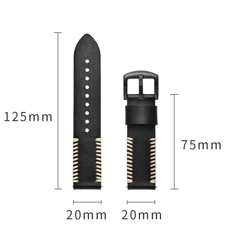 20mm Costelas De Carne De Porco Estilo Genuíno Revestido De Couro Inteligente Alça Para Samsung Galaxy Watch 42mm - Preto