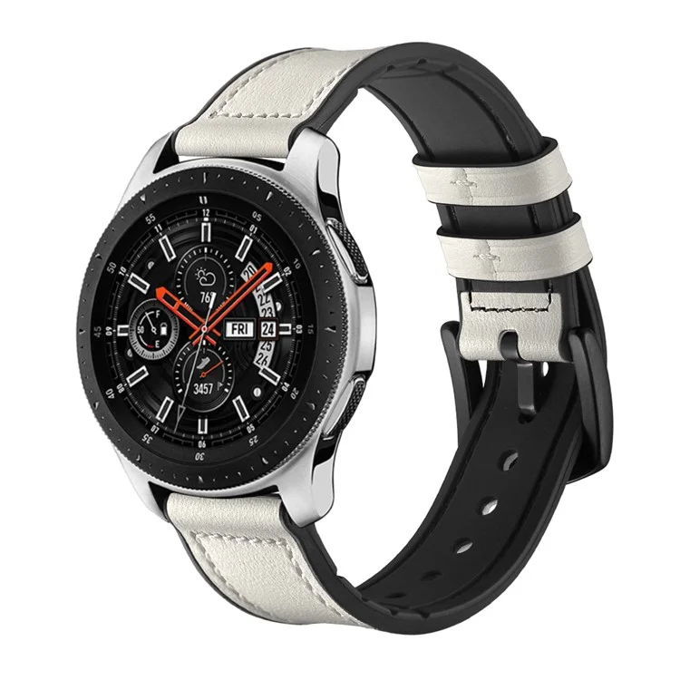 Pour Samsung Galaxy Watch 46mm Silicone Cowhide Cuir GW-Titanium Argent 22mm - Blanc